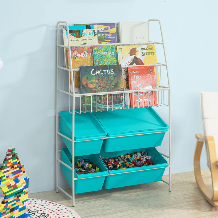 Kinderboekenplank met speelgoedopbergruimte - Organisatorplank - Kinderboekenkast - Duurzaam metaal en PP-kunststof - Versterkte stabiele voeten - 61 cm x 102 cm x 25 cm