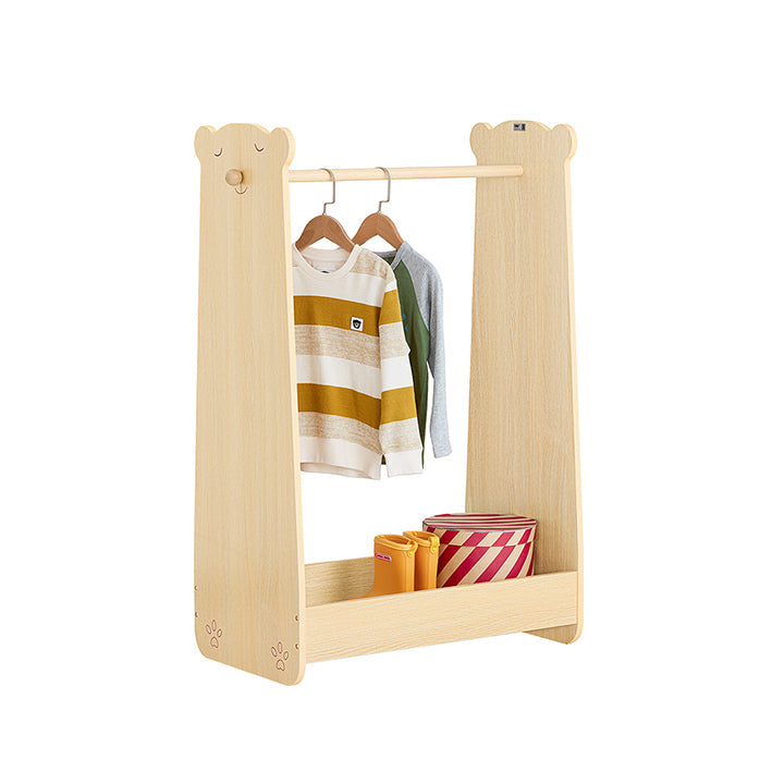 Kinderkledingrek - Kinderkledingstandaard - Ophangrail - Massief houten staaf - Schoenenopberger - 71 cm x 110 cm x 40 cm