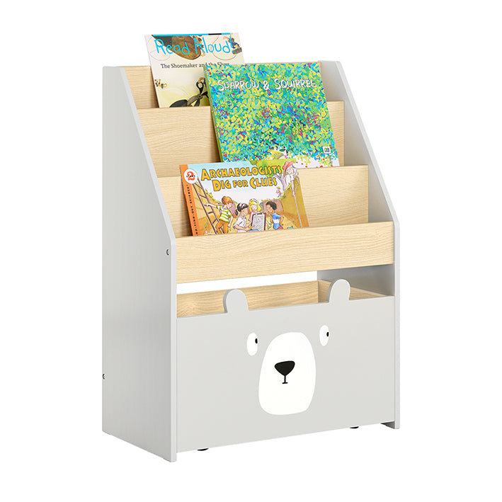 Kids Boekenplank met Speelgoedkist - Kinderorganizer - Opbergrek - MDF/E1 - 51cm x 70cm x 28cm - Wielen - Ruimtebesparend