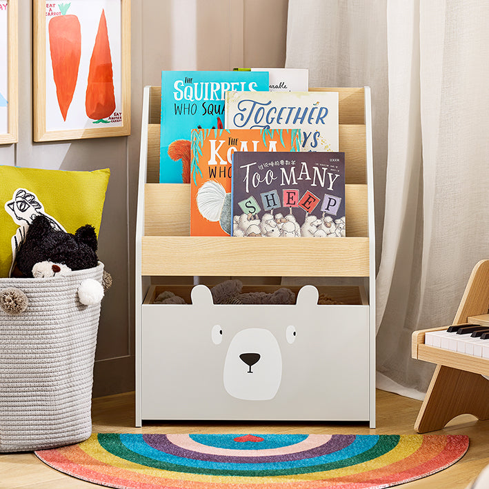 Kids Boekenplank met Speelgoedkist - Kinderorganizer - Opbergrek - MDF/E1 - 51cm x 70cm x 28cm - Wielen - Ruimtebesparend