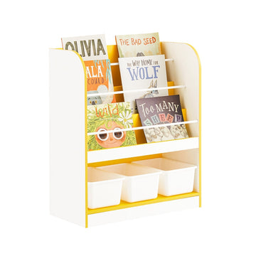 Kids Opbergplank - Organizer - Boekenkast - Ruimtebesparend - 63cm x 76cm x 30cm - Geel & Wit