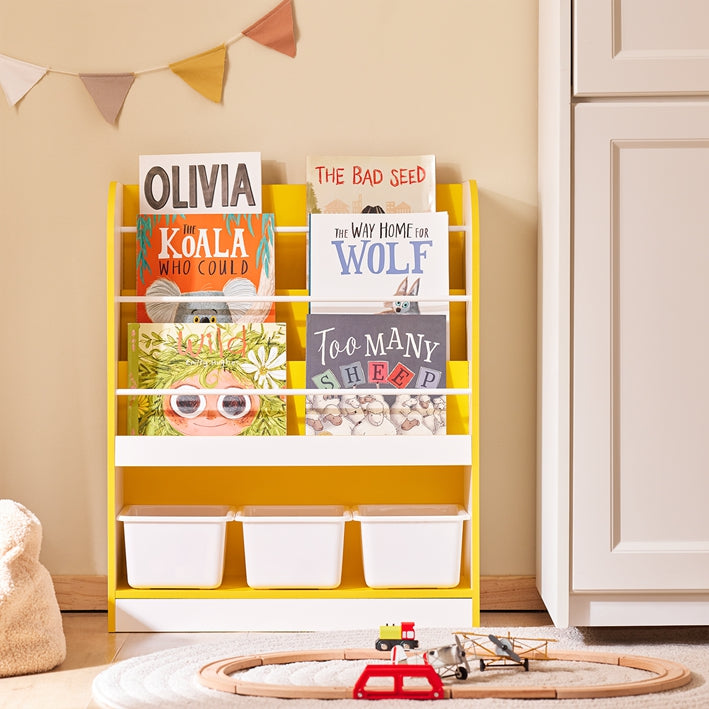 Kids Opbergplank - Organizer - Boekenkast - Ruimtebesparend - 63cm x 76cm x 30cm - Geel & Wit