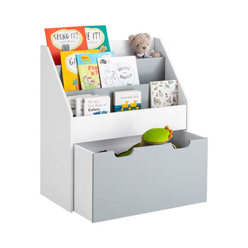 Kinderboekenplank met speelgoedkist - Opbergorganisator - Boekenkast - MDF-materiaal - Gemakkelijke toegang voor peuters - Met wielen - 62,5 cm x 70 cm x 30 cm