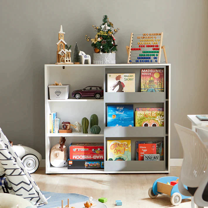Kinderen Kinderboekenkast Boekenplank Speelgoedplank - Opbergdisplay Plankorganisator Opbergkast met schuifdeur