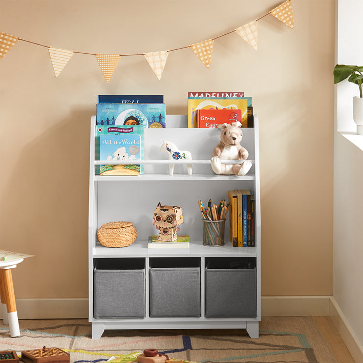 Kinderboekenplank - Speelgoedopbergorganisator - Kinderboekenkast - Veilige MDF-constructie - Gemakkelijke toegang - Ontwerp met meerdere compartimenten - 63 cm x 80 cm x 28 cm