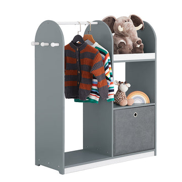 Kindergarderobe - Kinderkast - Kinderkameropslag - Voldoende ruimte - 97x108x35cm - MDF-materiaal - Inclusief stoffen doos en haken
