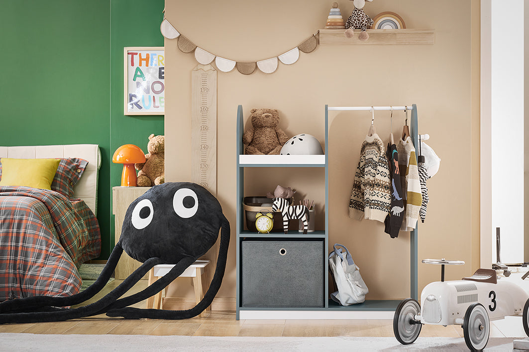 Kindergarderobe - Kinderkast - Kinderkameropslag - Voldoende ruimte - 97x108x35cm - MDF-materiaal - Inclusief stoffen doos en haken
