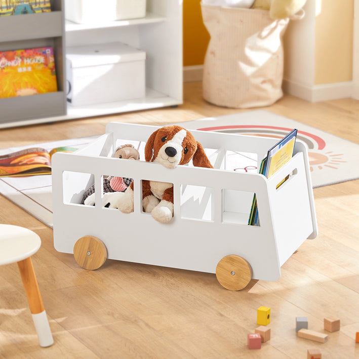 Kinderplank - Speelgoedplank - Opbergrek voor Kinderen - MDF & Bamboe - Verrijdbaar met Wielen - Veilige Afgeronde Hoeken - Kindvriendelijke Hoogte - 68cm x 33cm x 43cm