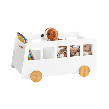 Kinderplank - Speelgoedplank - Opbergrek voor Kinderen - MDF & Bamboe - Verrijdbaar met Wielen - Veilige Afgeronde Hoeken - Kindvriendelijke Hoogte - 68cm x 33cm x 43cm