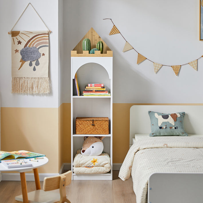 Kinderboekenplank - Opbergplank - Kinderkamerorganisator - Kasteelontwerp - Milieuvriendelijke verf - Anti-tipveiligheid - 40 cm x 150 cm x 30 cm