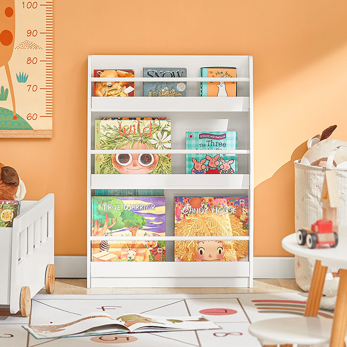 Kinderboekenplank - Wandplank - Opbergrek - MDF & Grenen Constructie - Kindvriendelijke Hoogte - Anti-Tip Veiligheid - Afgeronde Hoeken - 85cm x 86cm x 26cm