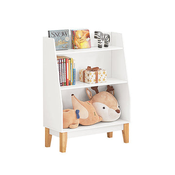 Kinderboekenplank - Speelgoedopbergrek - Kinderorganizer - Wit MDF en grenen - Veiligheid Anti-Tip - Stevige constructie - 60 cm x 80 cm x 25 cm