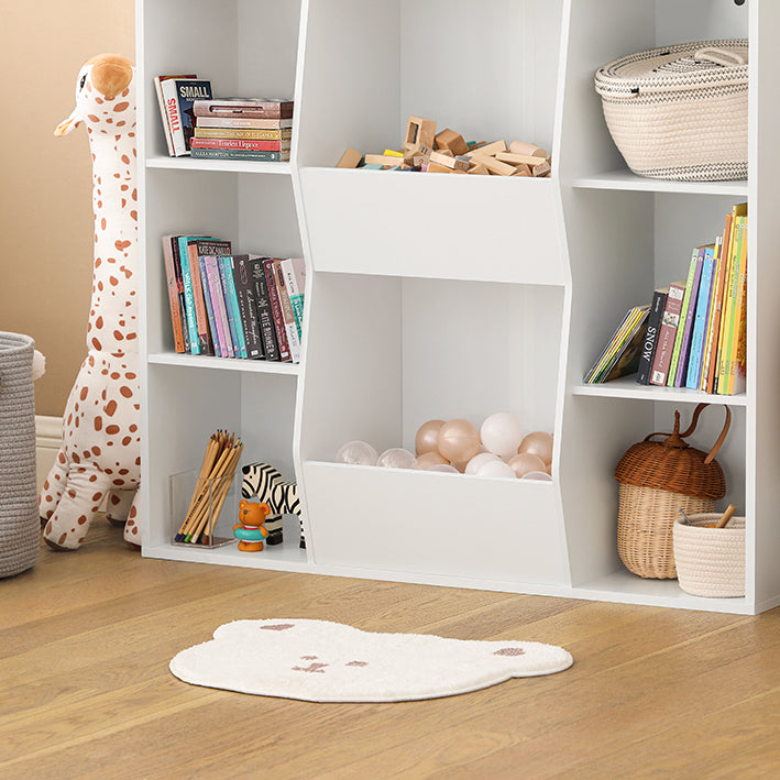 Kinderboekenplank - Speelgoedkist - Opbergrek - Veilige afgeronde hoeken - Kantelslot - Veelzijdig gebruik - Wit - 106 cm x 104 cm x 30 cm