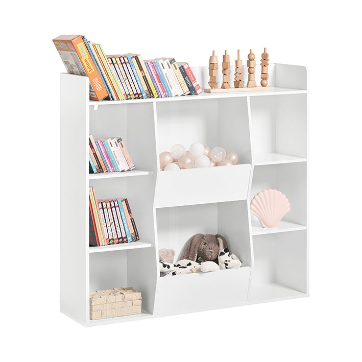 Kinderboekenplank - Speelgoedkist - Opbergrek - Veilige afgeronde hoeken - Kantelslot - Veelzijdig gebruik - Wit - 106 cm x 104 cm x 30 cm
