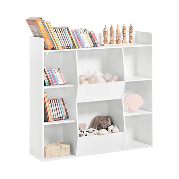 Kinderboekenplank - Speelgoedkist - Opbergrek - Veilige afgeronde hoeken - Kantelslot - Veelzijdig gebruik - Wit - 106 cm x 104 cm x 30 cm