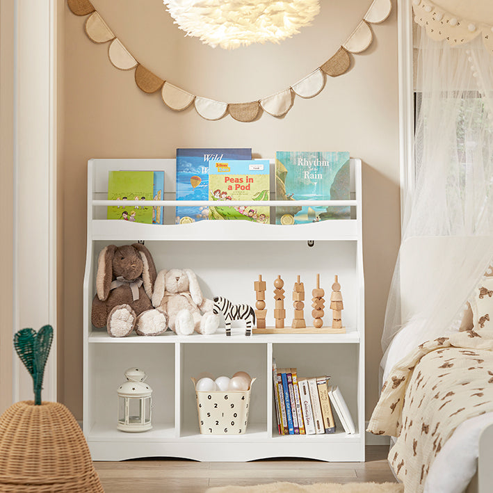 Kinderboekenplank - Speelgoedplank - Opbergrek - MDF-constructie - Veiligheidsvoorzieningen - Muurbeveiligd - Eenvoudige montage - 90 cm x 95 cm x 30 cm