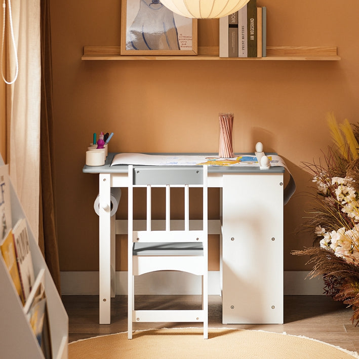 Kinderstudeertafelset - Kinderbureau - Leertafel - Creatieve ruimte - 80x66x50cm tafel, 30x64x34cm stoel, zithoogte 32cm