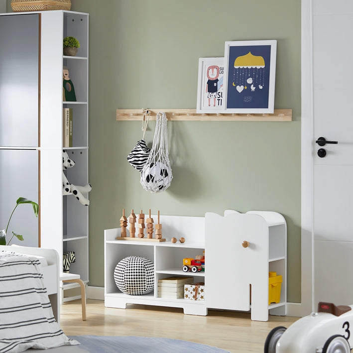 Olifant Kinderplank - Boekenplank - Speelgoedopslagorganisator - Duurzame MDF-constructie - 7 open vakken - Afgeronde veiligheidshoeken - 110 cm x 60 cm x 25 cm