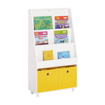 Kinderboekenplank met opbergdozen - Speelgoedorganizer - Boekenkast - MDF en Bamboe - Muurvast - Eenvoudige montage - 60 cm x 110 cm x 25 cm