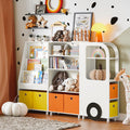 Kinderboekenplank met opbergdozen - Speelgoedorganizer - Kinderboekenkast - Constructie van MDF en bamboe - Veiligheidsfunctie met kantelvergrendeling - Eenvoudige montage - 60 cm x 110 cm x 25 cm