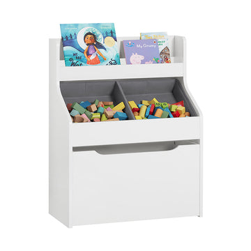 Kinderboekenplank met speelgoedkist - Opbergorganisator - Kinderboekenkast - MDF en stoffen constructie - Eenvoudige montage - 63 cm x 80 cm x 32 cm