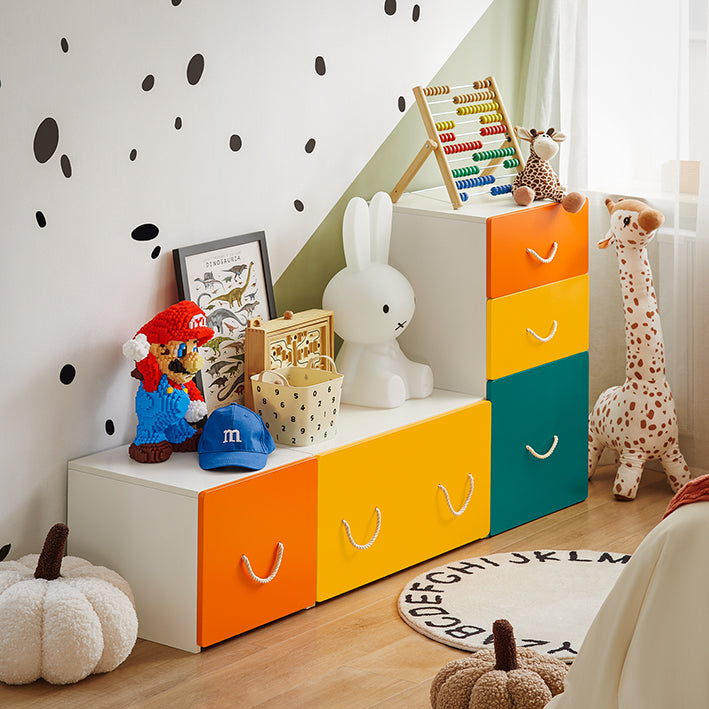 Mobiele Speelgoedkist met Laden - Speelgoedkist met Deksel - Opbergdoos voor Kinderen - Anti-Tip Veiligheid - Heldere Kleuren - Verplaatsbaar met Katrollen - 45cm x 80cm x 40cm