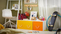 Speelgoedkist met wielen - Speelgoedkist met deksel - Kinderopbergdoos - MDF-constructie - Mobiel en veelzijdig - Ondersteunt tot 93 kg - 70 cm x 35 cm x 40 cm - Geel Wit