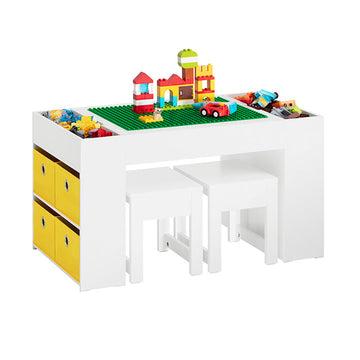 Activiteitentafel voor kinderen met 2 stoelen - Speeltafel - Speeltafel - Inclusief opbergbakken - Tafelblad voor tweeërlei gebruik - Ruimtebesparend ontwerp - Duurzame constructie - 87 cm x 50 cm x 50 cm