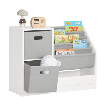 Kinderboekenplank - Speelgoedopbergorganisator - Kinderboekenkast - Duurzaam PB(E1)-materiaal - 5 vakken - Labelvriendelijke stoffen bakken - 80 cm x 61 cm x 30 cm