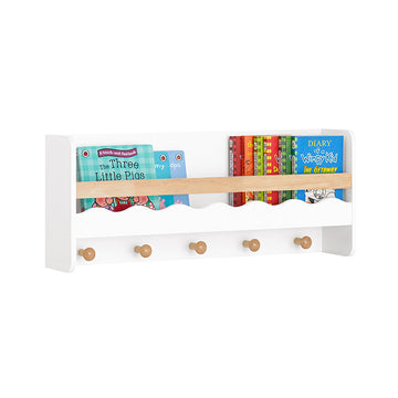 Kinderwandkapstok met opbergruimte - Boekenplank - Wandplank - Ruimtebesparend ontwerp - Krasbescherming - Eenvoudige montage - 79 cm x 36 cm x 8 cm