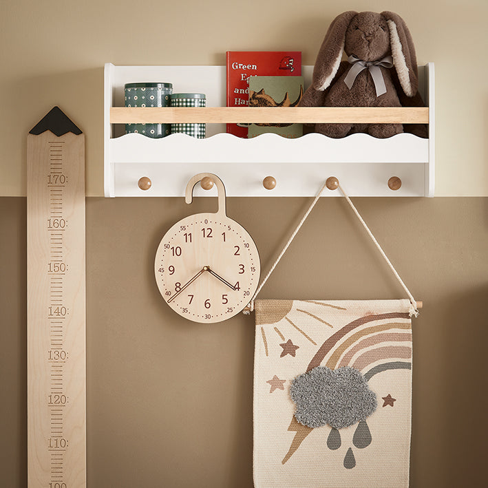 Kinderwandkapstok met opbergruimte - Boekenplank - Wandplank - Ruimtebesparend ontwerp - Krasbescherming - Eenvoudige montage - 79 cm x 36 cm x 8 cm