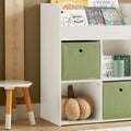 Kinderboekenkast met 2 stoffen dozen - Speelgoedplank - Opbergrek - MDF-constructie - Muurveilig kantelslot - Ruimtebesparend ontwerp - 60 cm x 36 cm x 20 cm