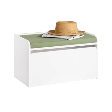 Speelgoedkist met Zitkussen - Bank - Opbergdoos voor Kinderen - Verplaatsbaar met Wielen - Draagvermogen 100kg - Groen Wit - 60cm x 35cm x 34cm