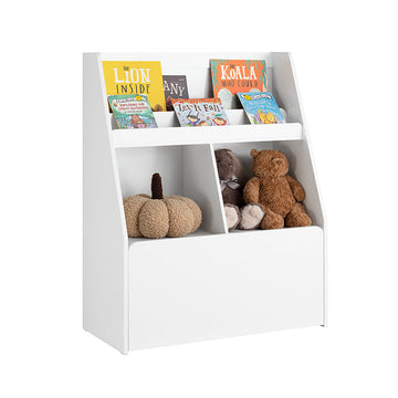 Mobiele kinderboekenplank met speelgoedkist - Opbergrek - Kinderorganizer - MDF-constructie - Veiligheidsmuurbevestiging - Eenvoudige montage - 76 cm x 100 cm x 40 cm
