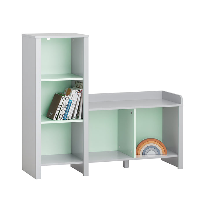 Kinderbank met Boekenplank - Speelgoedkist - Kinderplank - Lichtgrijs - Kantelbeveiliging - 75kg Draagvermogen - 90cm x 82cm x 30cm