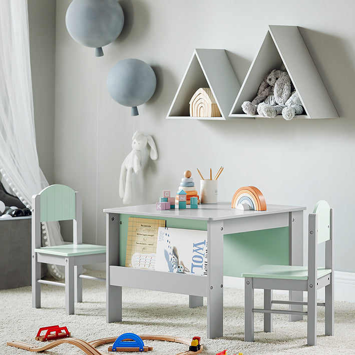 Kindertafel en stoelenset - Kindermeubels - MDF(E1), Hout - Boekenplank - Stabiele steun - 60cm x 60cm x 48cm