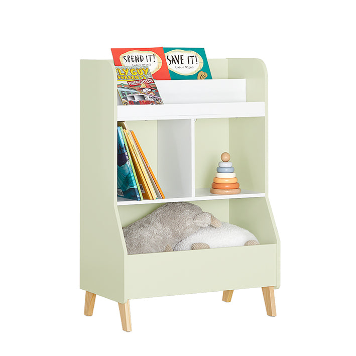 Kinderboekenplank - Speelgoedopbergrek - Kinderorganizer - Constructie van MDF en grenen - Veiligheidsanti-tip ontwerp - Eenvoudige montage - 60 cm x 89 cm x 36 cm