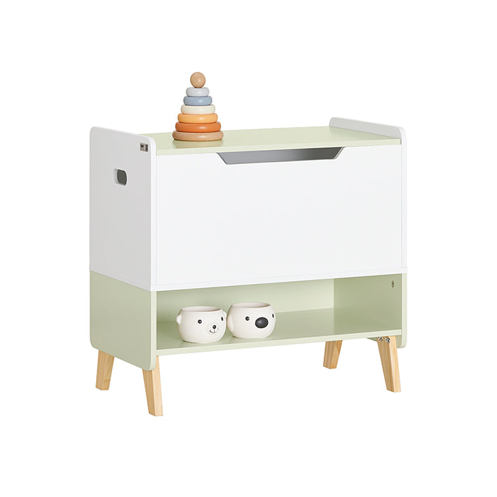 Kinderspeelgoedkist - Speelgoedkist met deksel - Opbergdoos - Wit-groen - Stevige constructie van MDF en grenen - Ruime en georganiseerde opslag - Veiligheidsontwerp - 60 cm x 57 cm x 34 cm