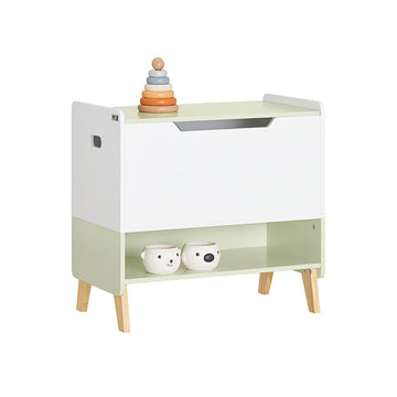 Kinderspeelgoedkist - Speelgoedkist met deksel - Opbergdoos - Wit-groen - Stevige constructie van MDF en grenen - Ruime en georganiseerde opslag - Veiligheidsontwerp - 60 cm x 57 cm x 34 cm