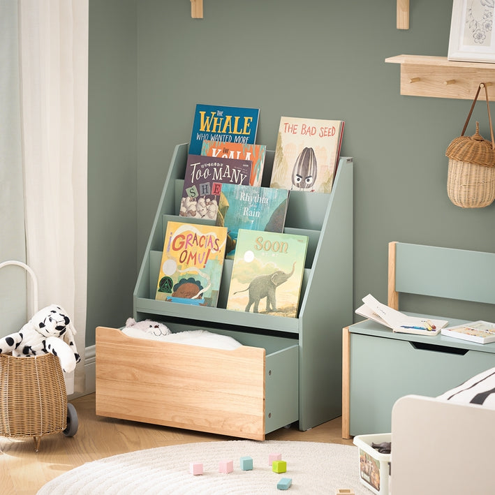 Kinderboekenkast - Kinderopbergorganisator - Speelgoedkist met Wielen - Gemakkelijk te bereiken ontwerp - 62x80x30cm