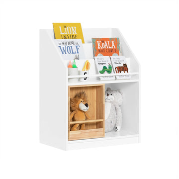 Kinderopbergrek met schuifdeur - Boekenplank - Speelgoedorganizer - MDF en Bamboe - Veilig en Stabiel met Kantelbeveiliging - Eenvoudige montage - 63cm x 80cm x 35cm