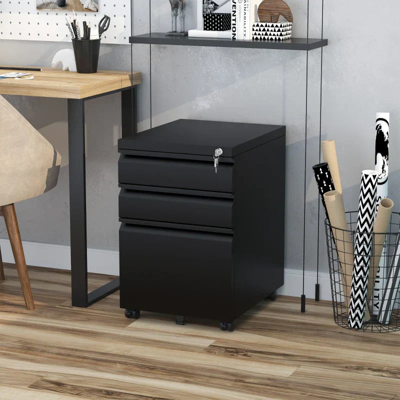 Rollcontainer mit 3 Schubladen | Farbe: Schwarz | Abmessungen: 48x39x60 cm