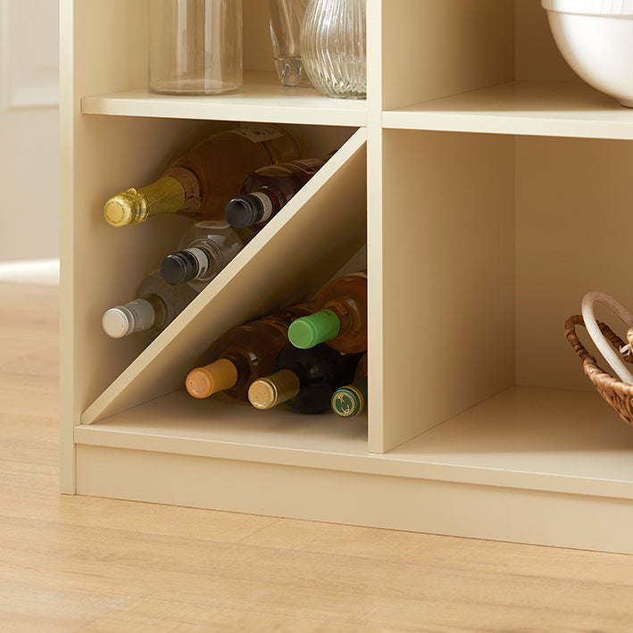 Modern Keukeneiland - Dressoir - Buffetkast - MDF en Rubberhout - Ruime opbergruimte met 5 vakken en 2 lades - Wijnflessenopslag - 120cm x 90cm x 60cm