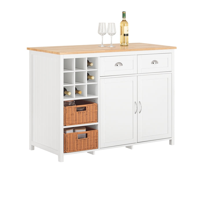 Kitchen Island - Bartafel - Drankstation - Opbergkast - Rubberwood Blad - 120cm x 90cm x 56cm