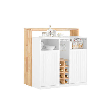 Kitchen Island - Bartafel - Dressoir - Uitbreidbaar ontwerp - Wijnopslag - Glazen houders - Rubberhouten blad - 105 cm x 105 cm x 60 cm