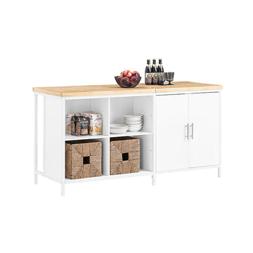Keukeneiland Opbergkast - Eetbuffet - Displaystandaard - MDF - Metalen frame - Rubberhouten tafelblad - 170 cm x 89 cm x 60 cm