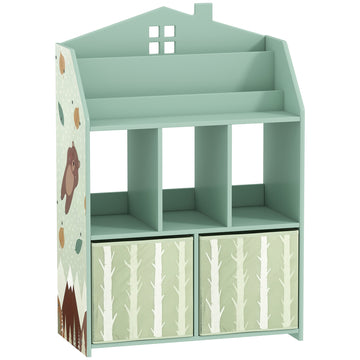 Kinderboekenkast met 2 stoffen lades | Kleur: Groen | Afmetingen: 62,5x30x91,5 cm