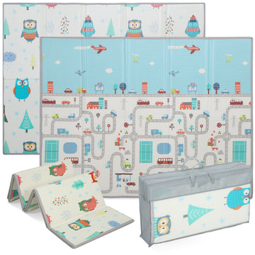 Baby speelmat met dierenpatroon en 1,5 cm foam | Kleur: Blauw en wit
