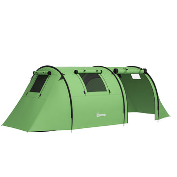 Campingtent 3-4 personen 2 kamers | Kleur: Donkergroen | Afmetingen: 220x470x150 cm