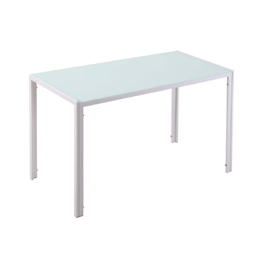 Grote moderne witte eettafel met glazen blad | Kleur: Wit | Afmetingen: 120x60x75 cm